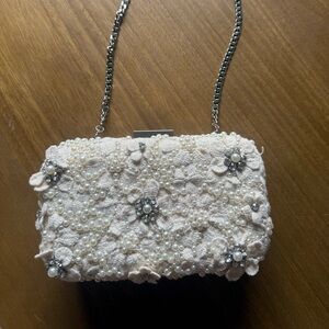 Olga Berg Encrusted Pod Style Ivory Clutch